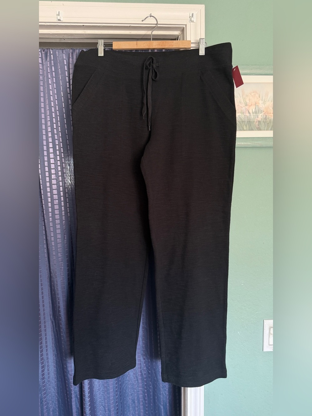 Merona Black Cotton Knit Drawstring Pants XL Stretch Wide Leg 33” Inseam